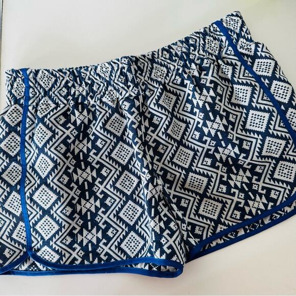 VINTAGE WAI Blue White Print Woven Print Unisex Handmade Mini Short Shorts L - Picture 6 of 10